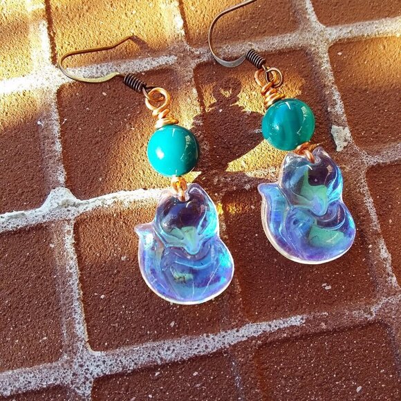 Earth Art hand crafted artisan Other - Playful! Iridescent + Sparkling Animal Lovers Earrings! Fox Cub Pup Kitten Cat